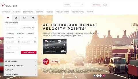 ヴァージン・オーストラリア航空のウェブサイト