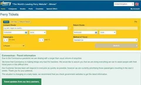 Aferry公式サイト、英国のフェリー料金比較ウェブサイト