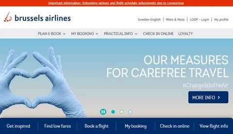 ブリュッセル航空のスウェーデン語ウェブサイト