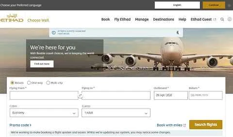 エティハド航空スウェーデン公式ウェブサイトSE