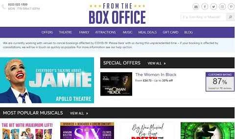 英国の劇場チケット販売サイト、The Box Officeの公式サイトより