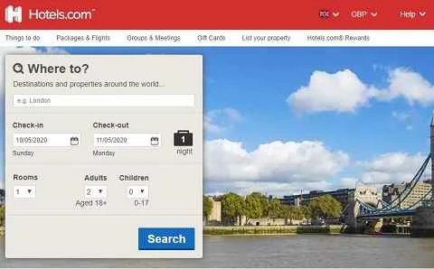 世界的なホテル宿泊プロバイダーであるHotels UKのウェブサイト