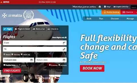 マルタ航空公式ウェブサイト、マルタ航空