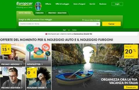 世界有数のレンタカー会社のイタリアのウェブサイト、Europcar。