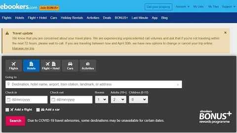 eBookers UK ウェブサイト オンライン旅行サイト